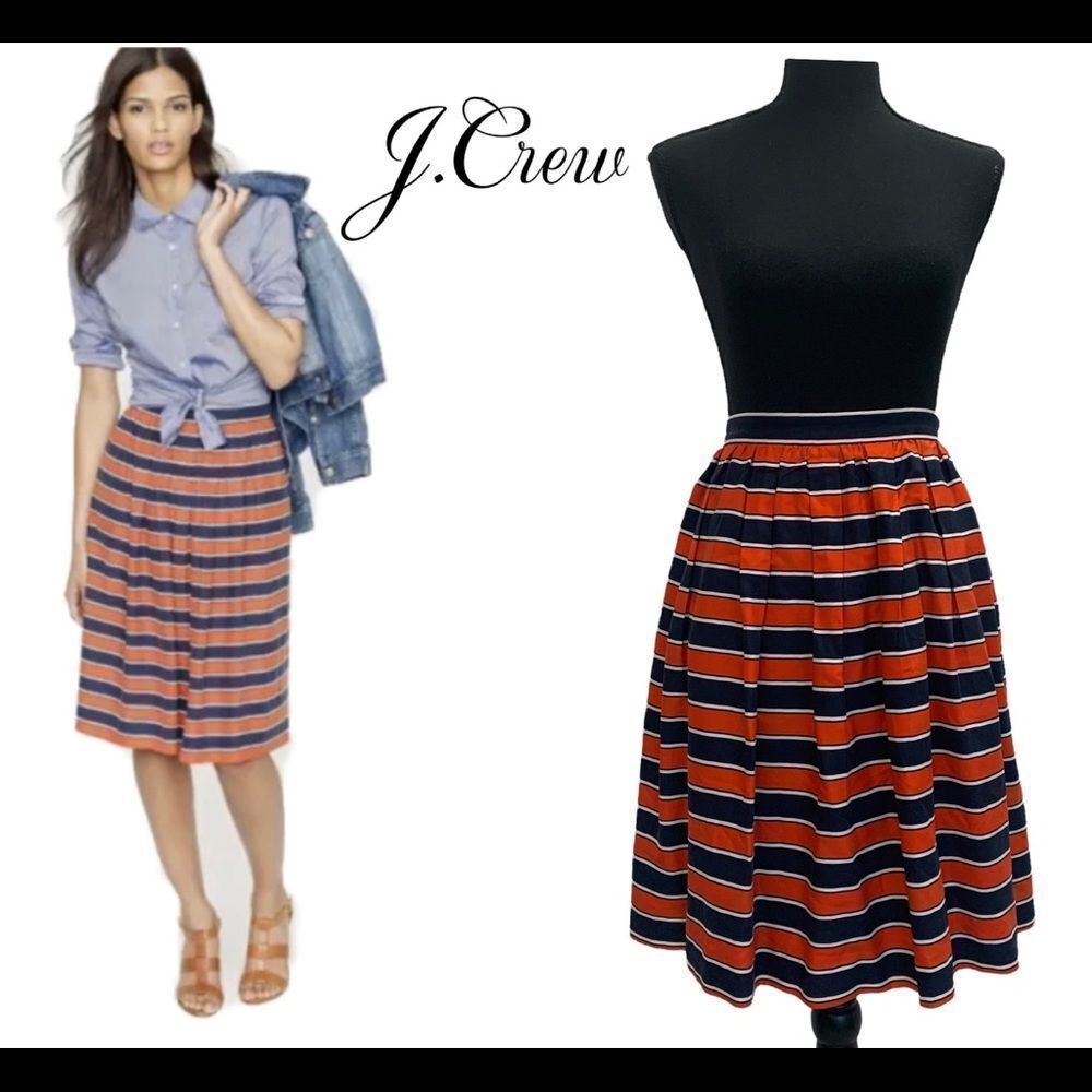 J. Crew Gondola Nautical Red White Navy Striped Pleated Sz 6